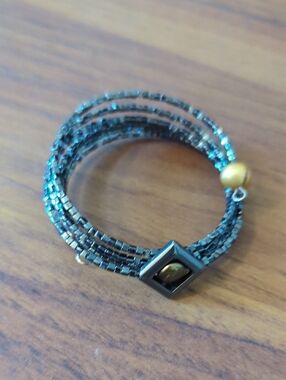 Hematite Beaded Wrap Bracelet with Gold Accents